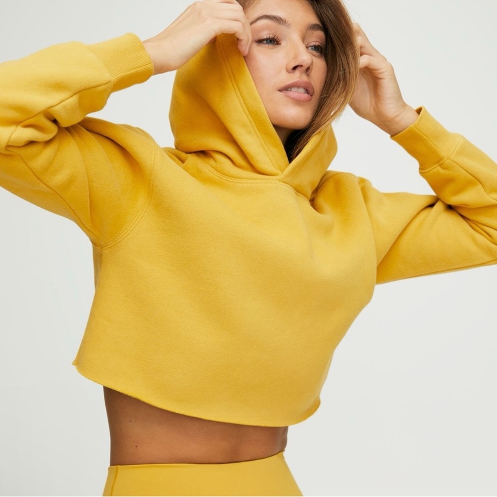 aritzia tna Sweatfleece Yellow Cropped Hoodie